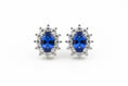 Load image into Gallery viewer, 925 Sterling Silver Oval Lab Sapphire stud Earrings