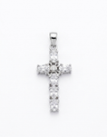 Load image into Gallery viewer, A silver cross pendant adorned with clear CZ centre flower design