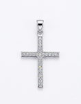 Load image into Gallery viewer, A silver cross pendant encrusted with small clear stones,