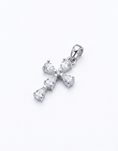 Load image into Gallery viewer, A silver cross pendant featuring pear-cut clear cubic zirconia stones