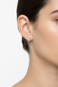 Load image into Gallery viewer, 925 Sterling Silver Letter P Stud Earrings