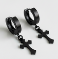 Load image into Gallery viewer, Black Cross Hoop Earrings