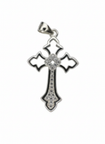 Load image into Gallery viewer, Hollow Point Cross Sterling Silver with Cubic Zirconia Stones