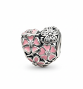Load image into Gallery viewer, Pandora Compatible Pink Flower Heart Pendant Sterling Silver