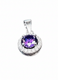 Load image into Gallery viewer, Purple Round Cubic Pendant Sterling Silver
