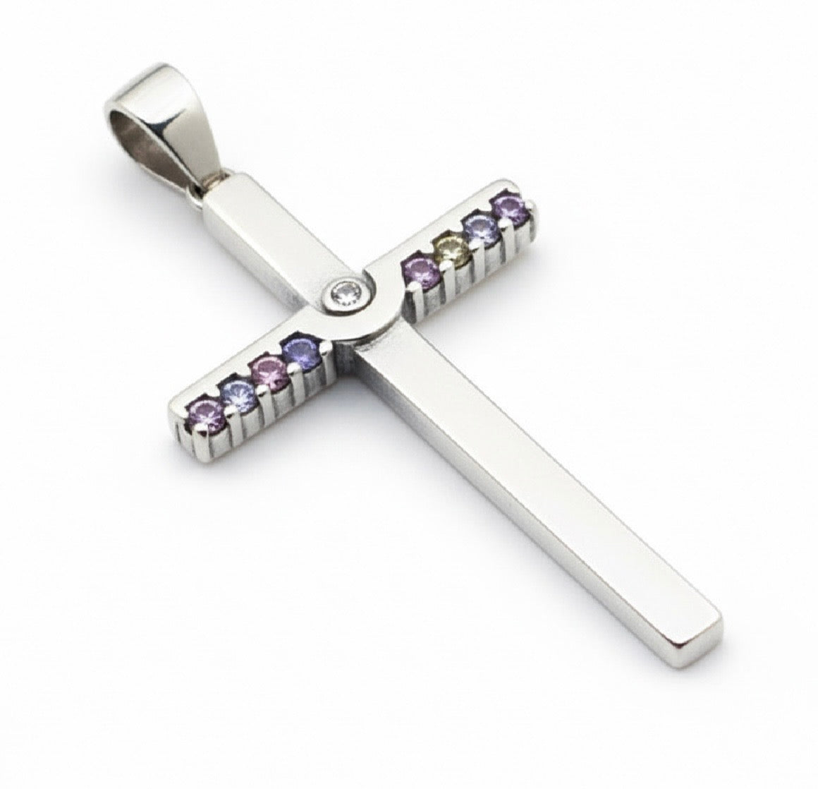 Square Cross Colour Cubics Zirconia Sterling Silver Pendant