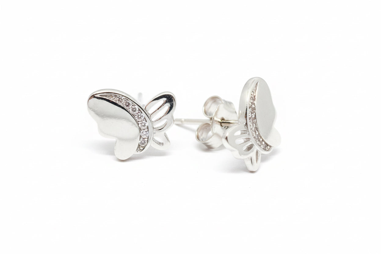 925 Sterling Silver butterfly stud with Cubic Zirconia Stones
