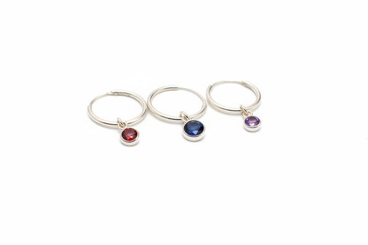 925 Sterling Silver Sleeper Hoop Earrings with Coloured Cubic Zirconia Stones