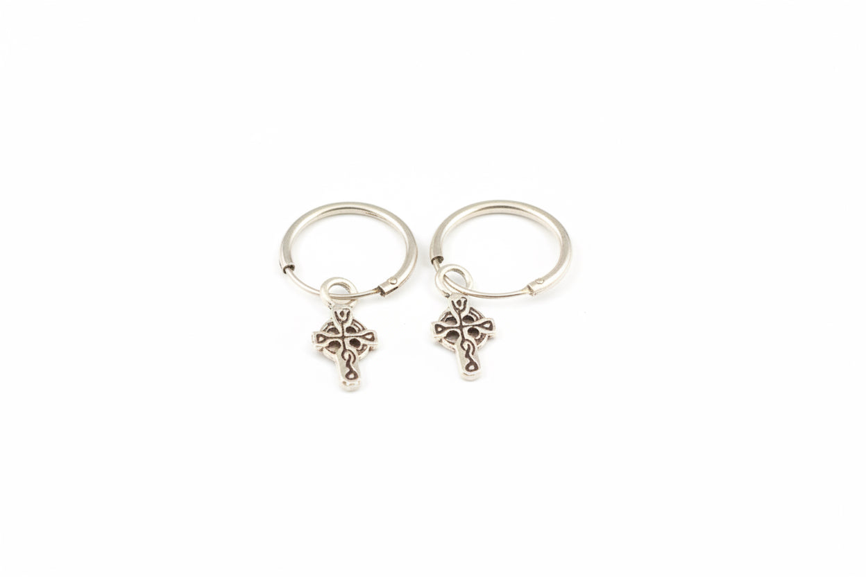 925 Sterling Silver Sleepers with Cross Charm Earrings