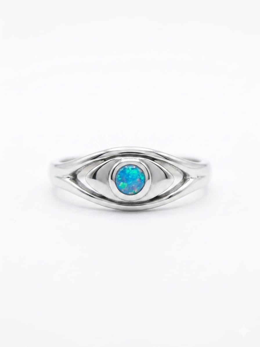 Evil Eye with Opal 925 Sterling Silver Ring