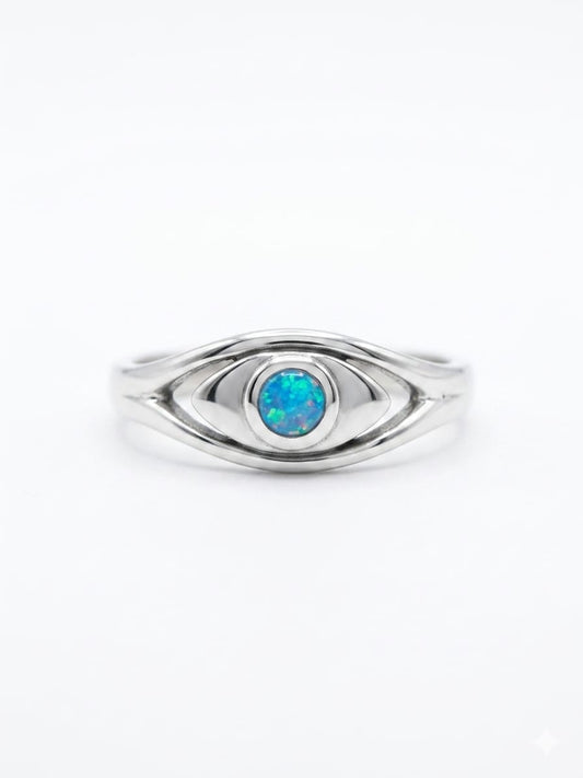 Evil Eye with Opal 925 Sterling Silver Ring