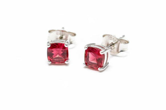 925 Sterling Silver Red Cubic Zirconia Stone Stud Earrings