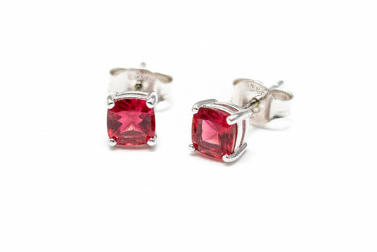 925 Sterling Silver Red Cubic Zirconia Stone Stud Earrings