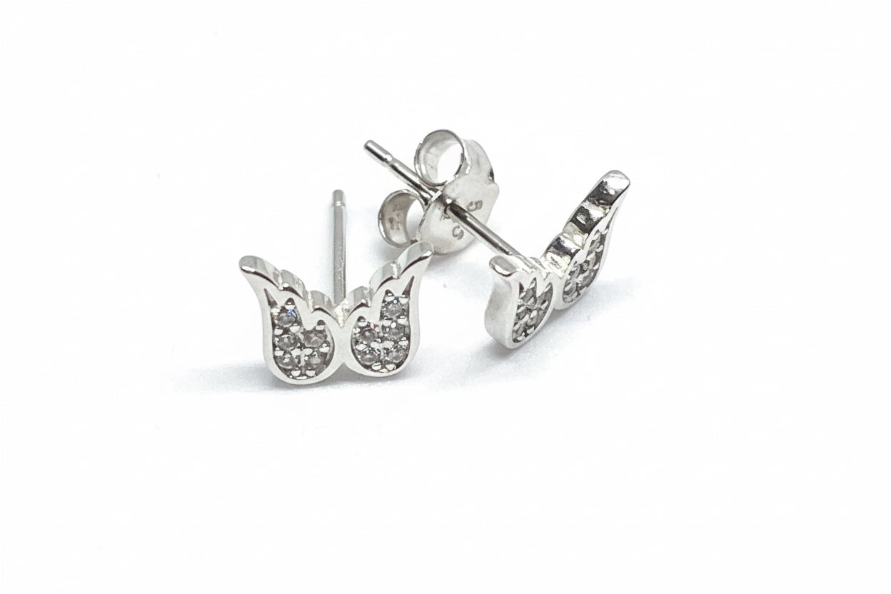 Angel Wing or Butterfly Wing studs with cubic zirconias 