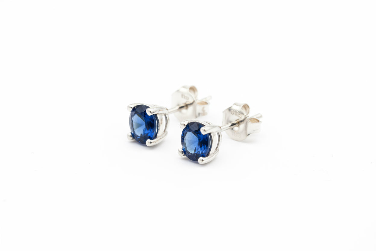 925 Sterling Silver Royal Blue Cubic Zirconia Stone Stud Earrings