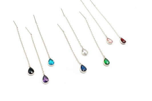925 Sterling Silver Threaded Synthetic Gemstone with hanging teardrop earrings