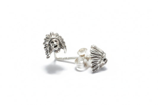 925 Sterling Silver Indian Chief Head Stud Earrings