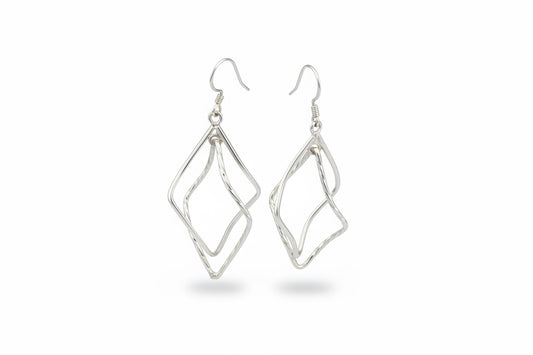 925 Sterling Silver Twisted Double Diamond Dangle Earrings