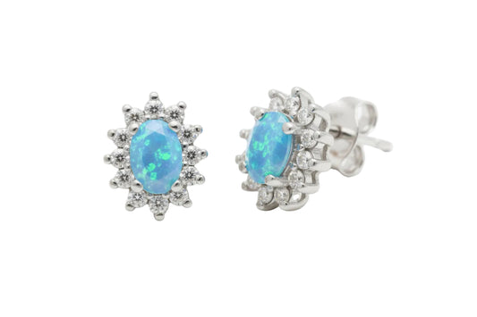 Blue Lab Opal 925 Sterling Silver Stud Earrings