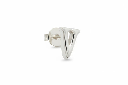925 Sterling Silver Letter  V Stud Earrings