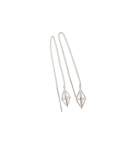 925 Sterling Silver Double Pyramid Threader Earrings