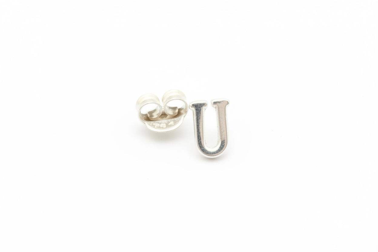 925 Sterling Silver Letter  U Stud Earrings