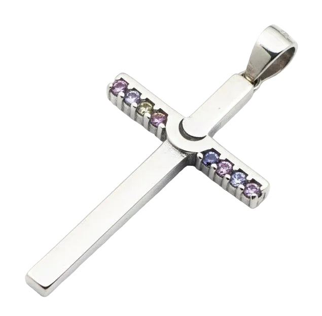 Square Cross Colour Cubics Zirconia Sterling Silver Pendant