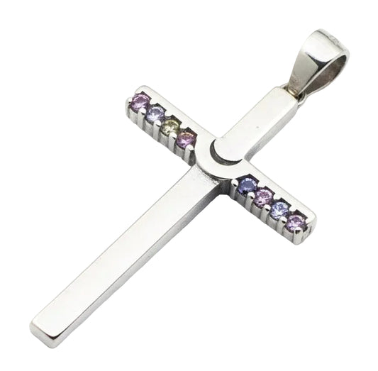 Square Cross Colour Cubics Zirconia Sterling Silver Pendant