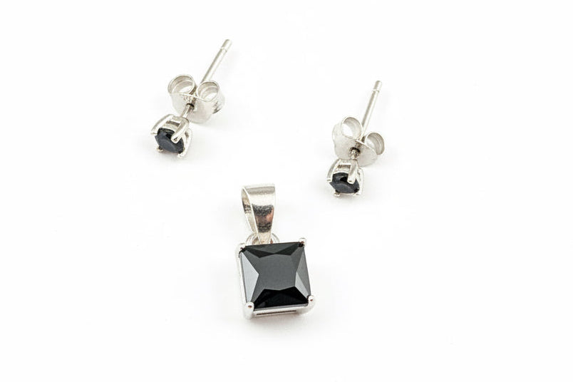 Black Princess-Cut Solitaire Jewelry Set