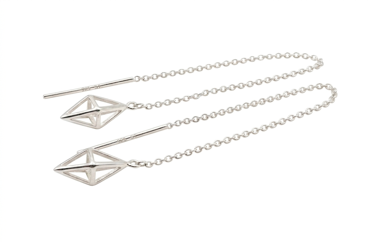 925 Sterling Silver Double Pyramid Threader Earrings