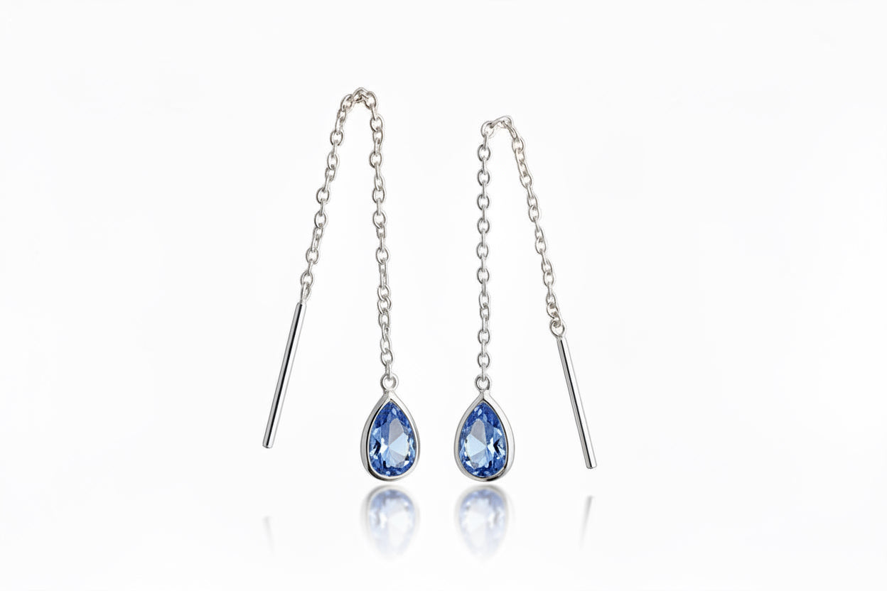 925 Sterling Silver Threaded Synthetic Corn Flour Gemstone with hanging teardrop earrings