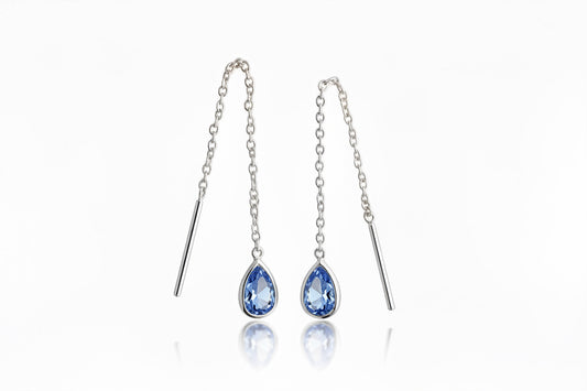 925 Sterling Silver Threaded Synthetic Corn Flour Gemstone with hanging teardrop earrings