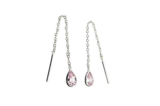 925 Sterling Silver Threaded Synthetic Pink Gemstone with hanging teardrop earrings