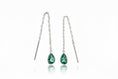 Load image into Gallery viewer, 925 Sterling Silver Threaded Synthetic Emerald Green Gemstone with hanging teardrop earrings
