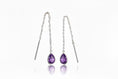 Load image into Gallery viewer, 925 Sterling Silver Threaded Synthetic Amethyst Gemstone with hanging teardrop earrings
