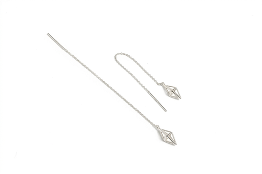 925 Sterling Silver Double Pyramid Threader Earrings