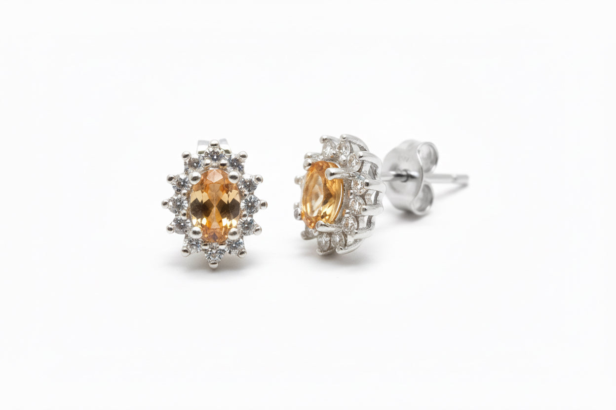 925 Sterling Silver Citrine Oval stud Earrings