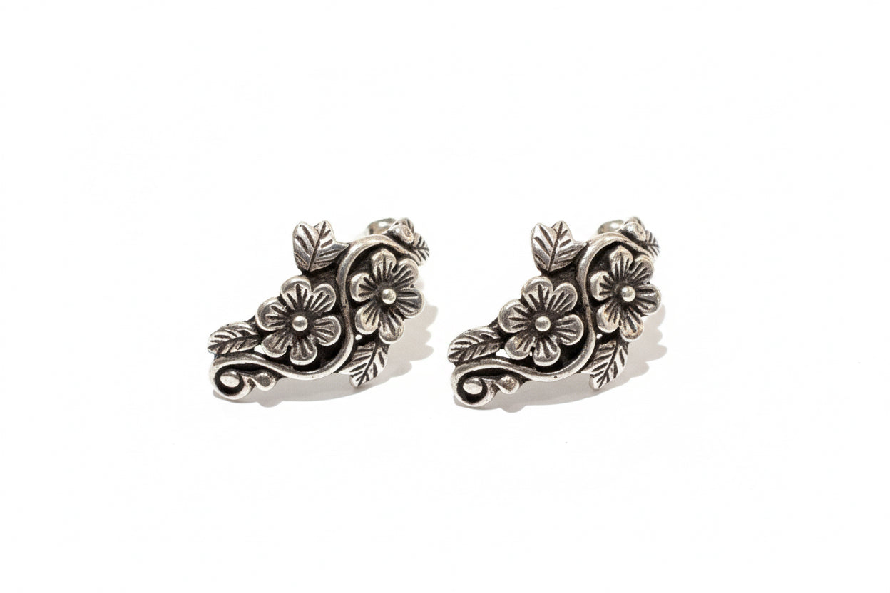 Pair of silver floral earrings