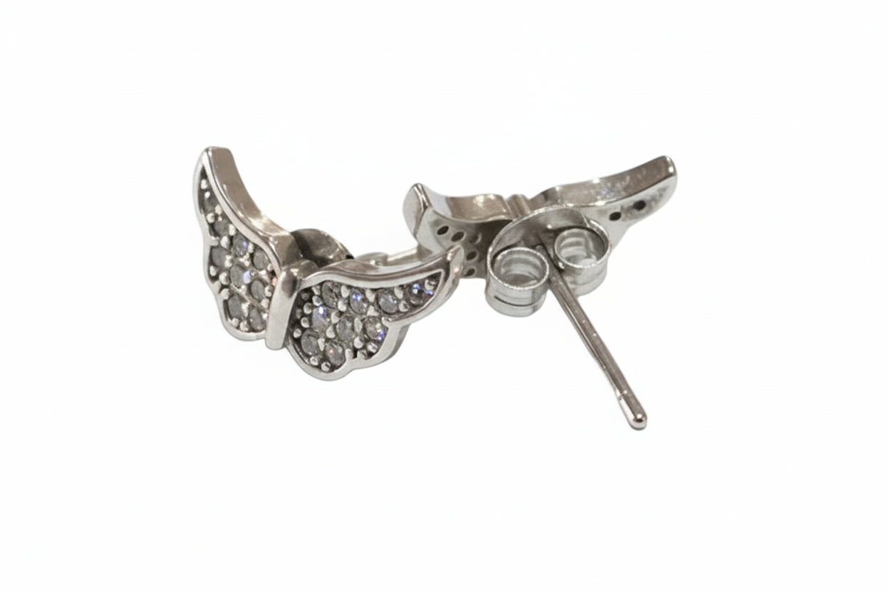 Pave angelwing silver earrings with clear gemstones