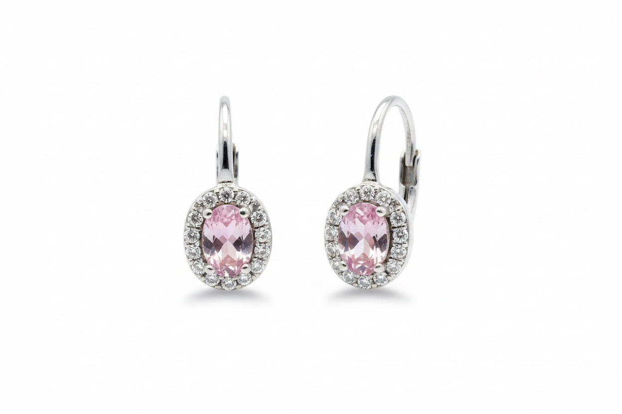 Pink Oval Huggie Leverback Earrings