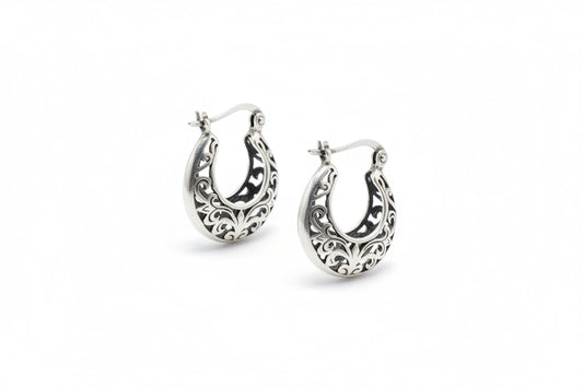 925 Sterling Silver Vintage Scrollwork Huggie U-Hoops