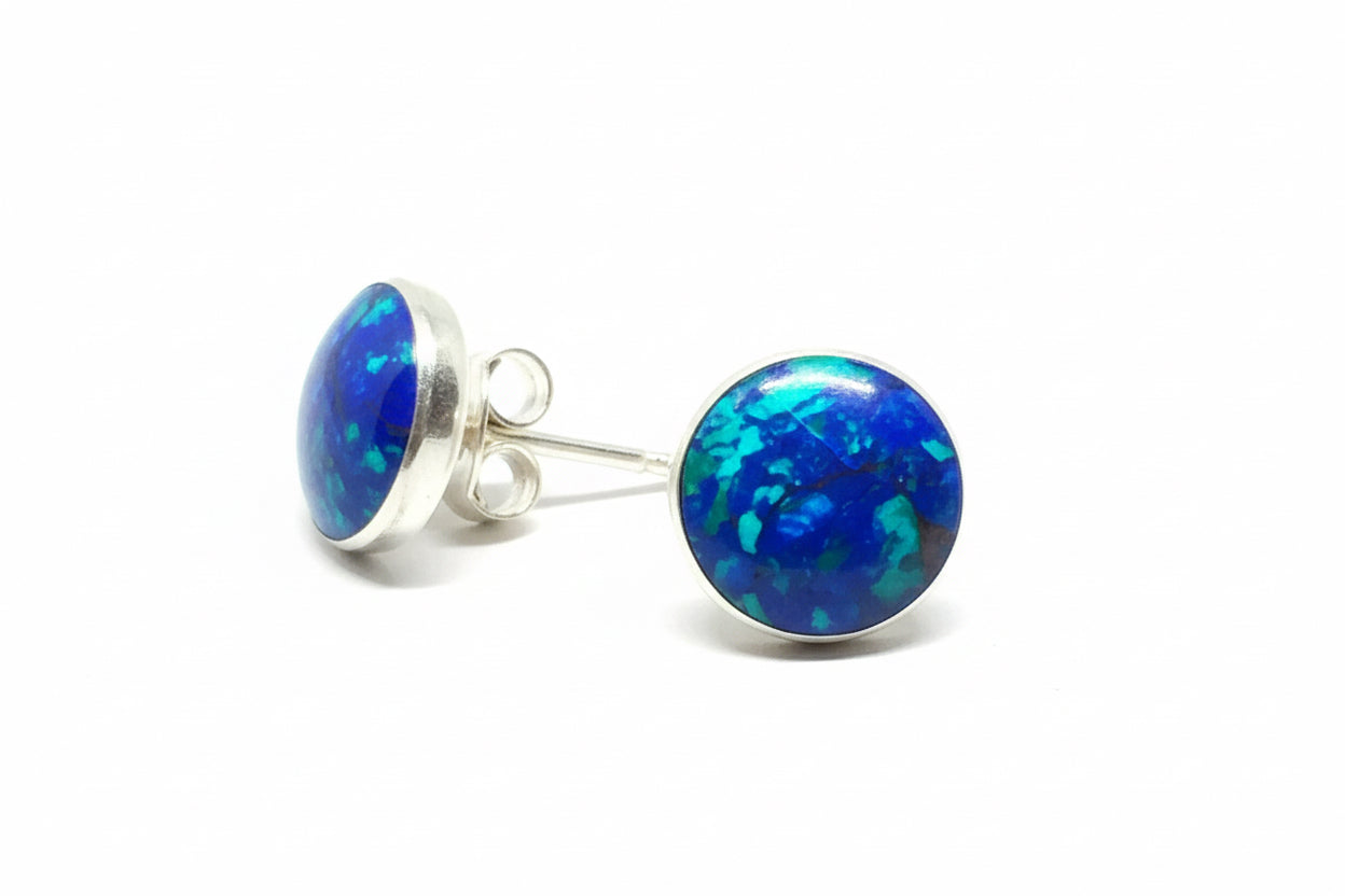 925 Sterling Silver Azurite Stud Earrings