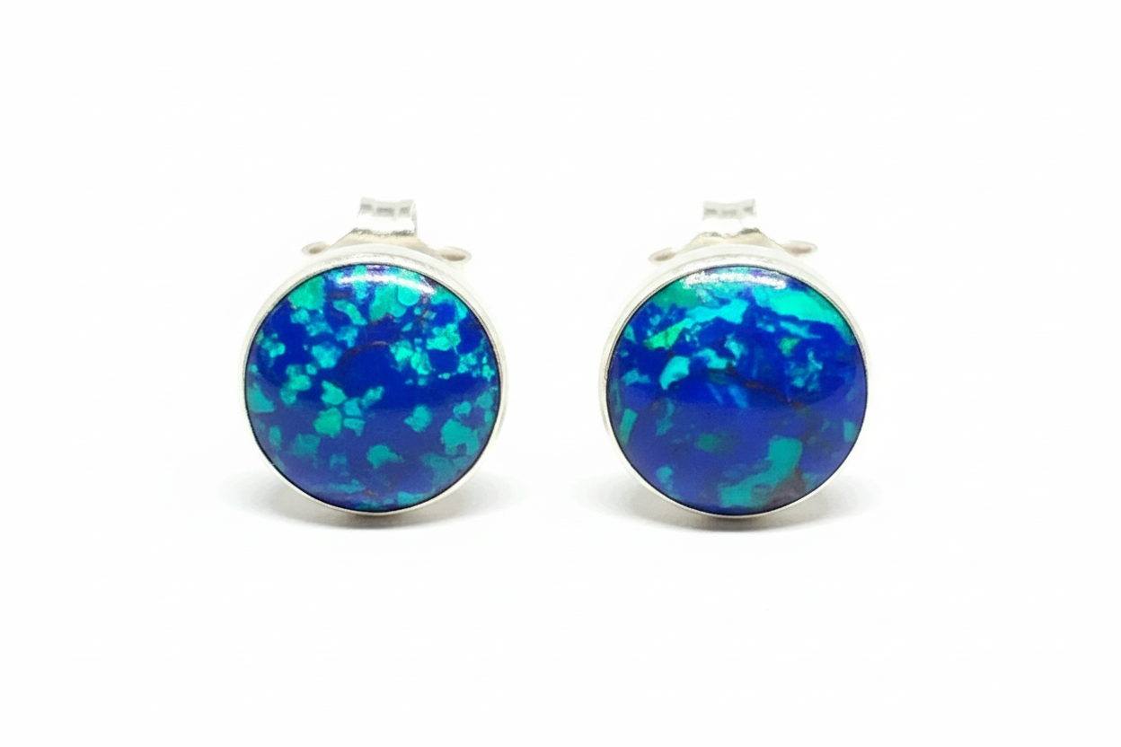 925 Sterling Silver Azurite Stud Earrings