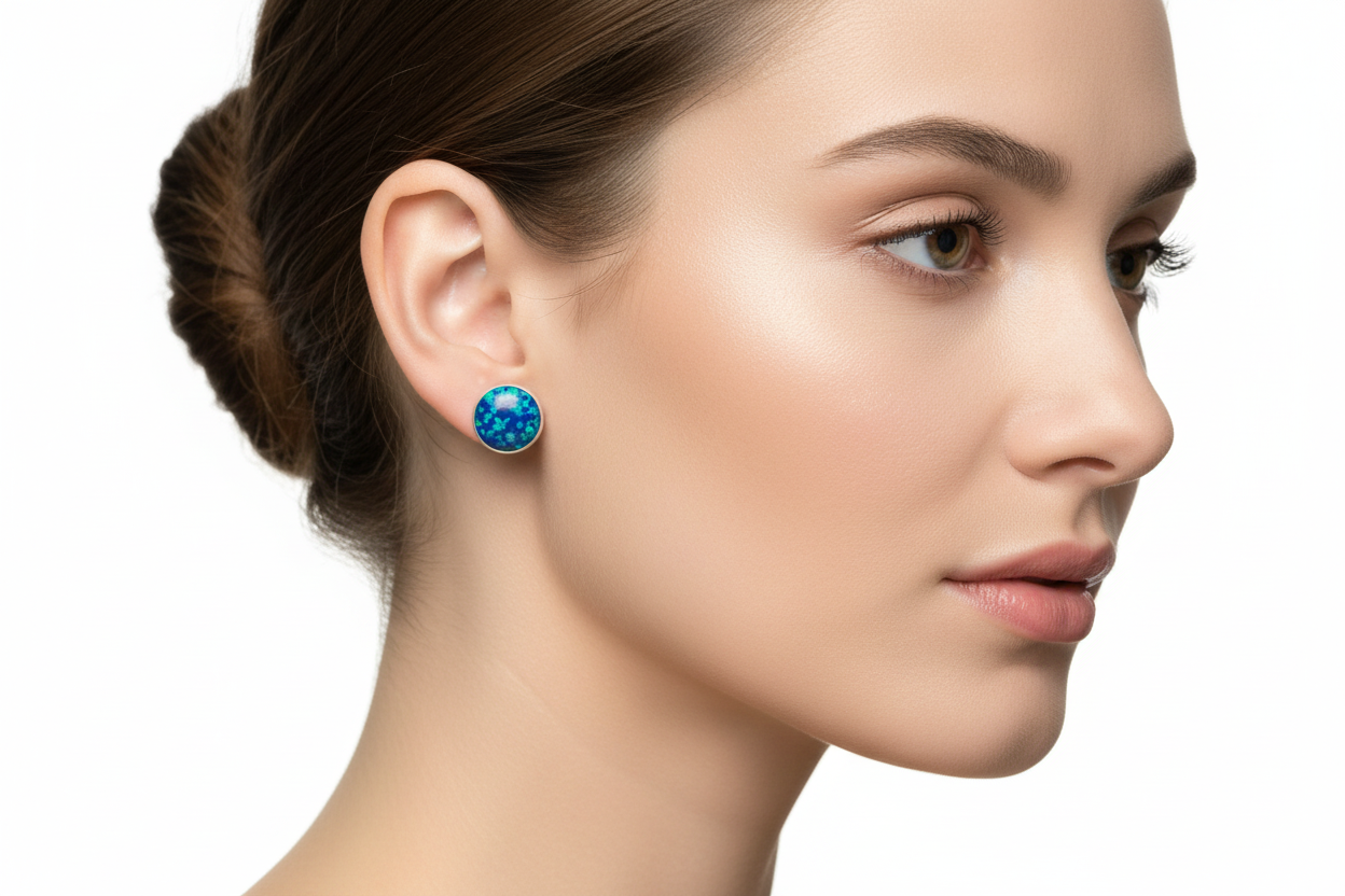 925 Sterling Silver Azurite Stud Earrings