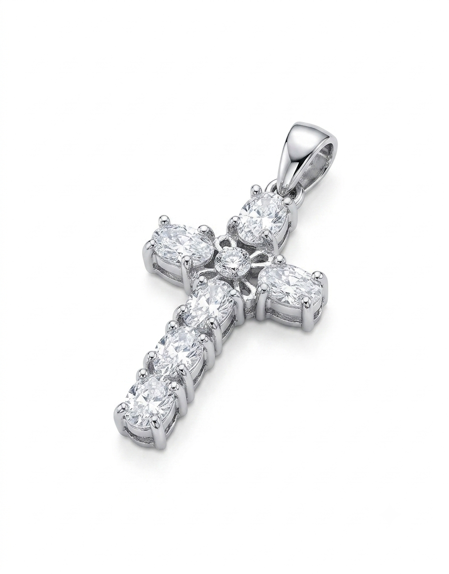 925 Sterling Silver Cluster flower center cross