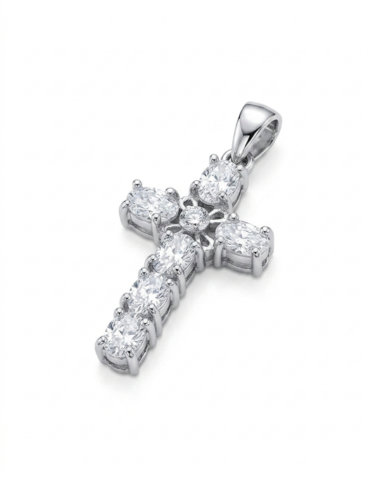 925 Sterling Silver Cluster flower center cross