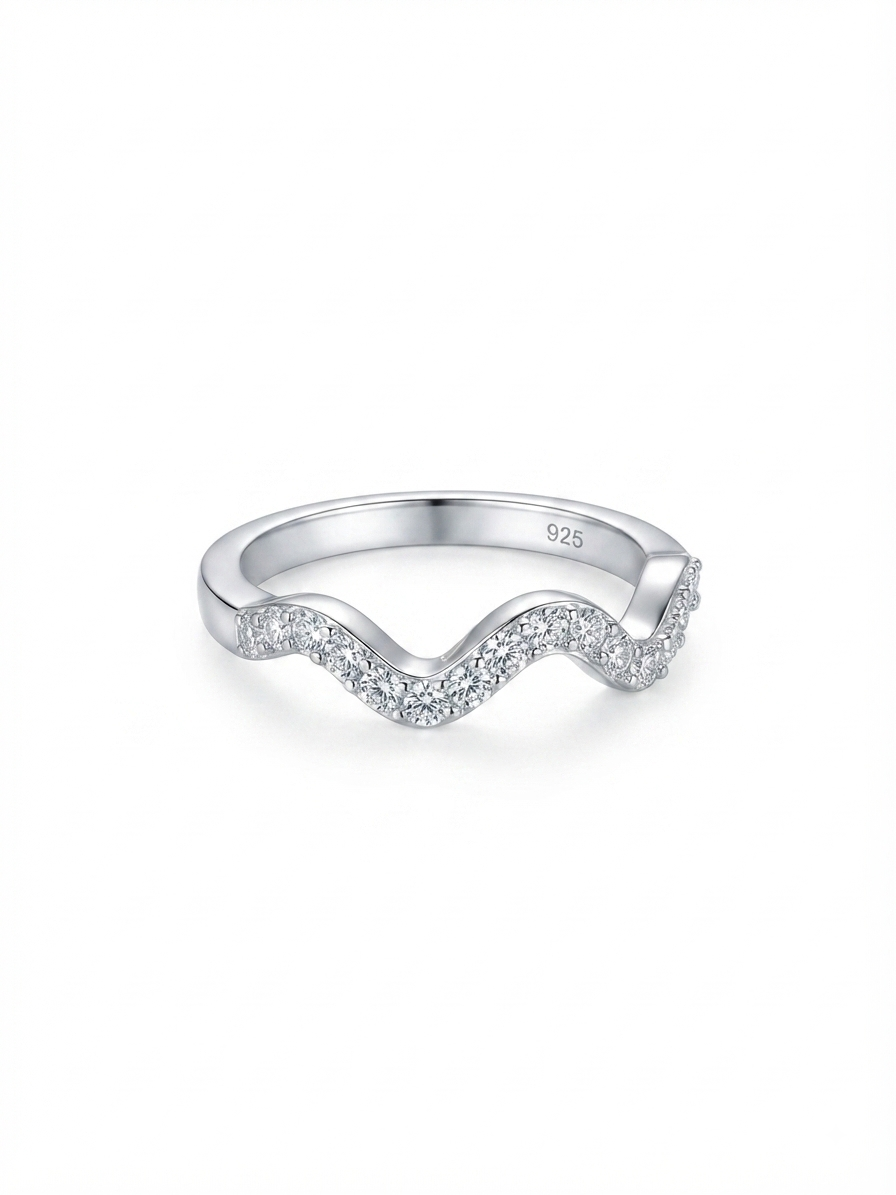 925 Sterling Silver Pavé Wave Ring