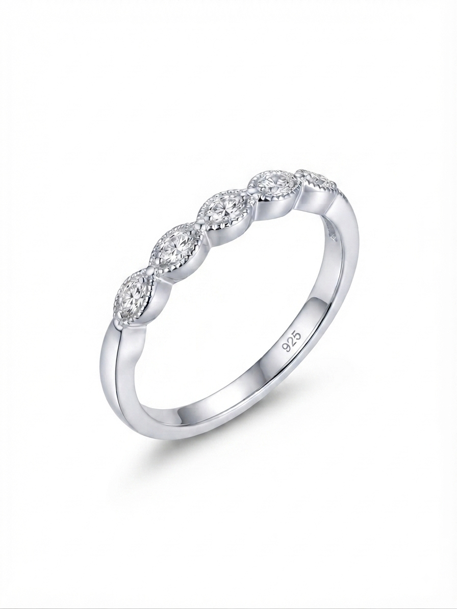 925 Sterling Silver Vintage Marquise Milgrain Band