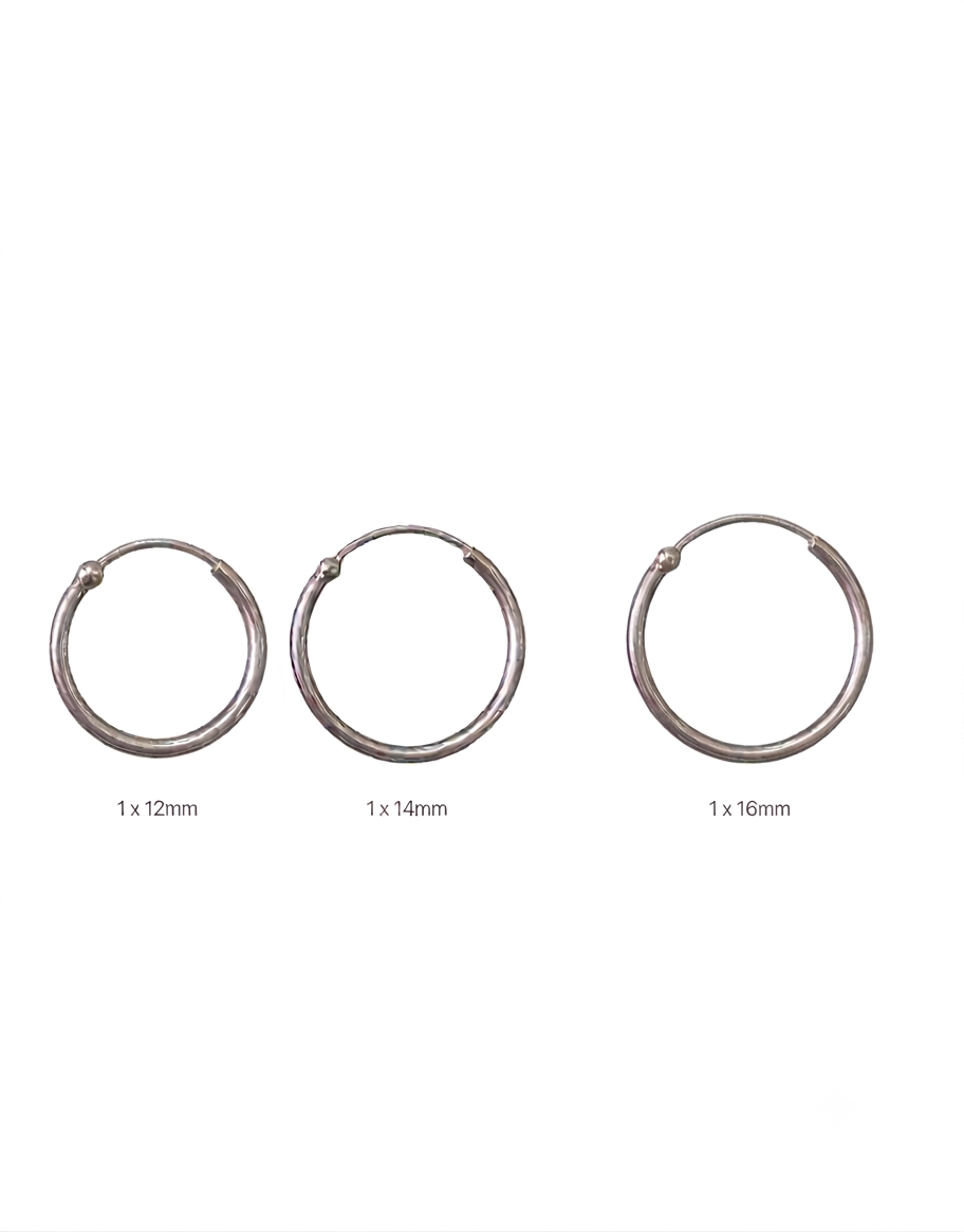 925 Sterling silver Hoop earrings 12mm, 14mm, and 16mm.