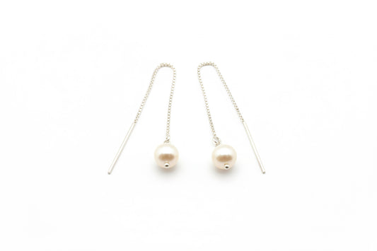 925 Sterling Silver Hanging on Chain Pearl Earrings